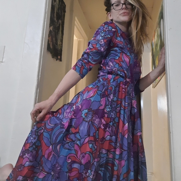 Vintage 80's psychedelic peplum blouse & skirt set - Picture 6 of 14